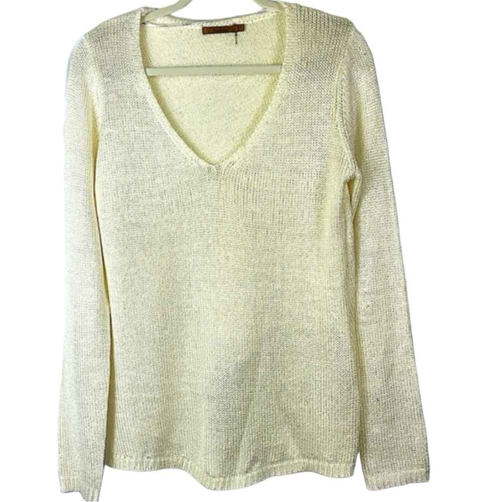Belldini slinky shimmery soft v neck popover comfy sweater Sz L cream color